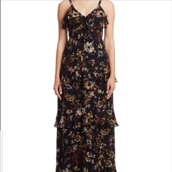 A.L.C Tiered Floral Maxi Tie Front Sleeveless Dress 4 - Picture 1 of 9
